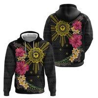 Hawaii and Philippines Together Zip Hoodie Hibiscus Flower and Sun Badge Polynesian Pattern Coloful