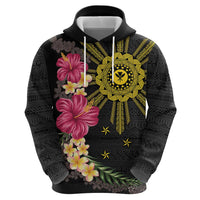 Hawaii and Philippines Together Zip Hoodie Hibiscus Flower and Sun Badge Polynesian Pattern Coloful