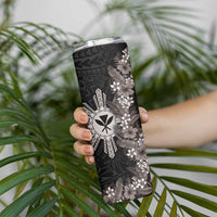 Hawaii and Philippines Together Skinny Tumbler Hibiscus Flower and Sun Badge Polynesian Pattern Grayscale LT03 - Polynesian Pride