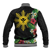 Tropical Hawaii and Philippines Baseball Jacket Kanaka Maoli and Sun Badge Batok Tattoo Colorful