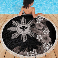 Tropical Hawaii and Philippines Beach Blanket Kanaka Maoli and Sun Badge Batok Tattoo Grayscale