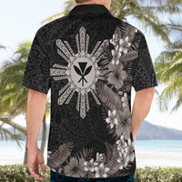 Tropical Hawaii and Philippines Hawaiian Shirt Kanaka Maoli and Sun Badge Batok Tattoo Grayscale