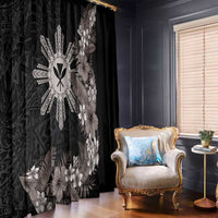 Tropical Hawaii and Philippines Window Curtain Kanaka Maoli and Sun Badge Batok Tattoo Grayscale