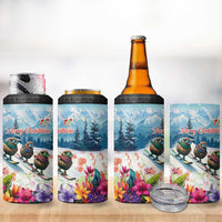 New Zealand Merry Christmas 4 in 1 Can Cooler Tumbler Kiwi Birds Snow Boarding-Vibrant Tropical Flower LT03 - Polynesian Pride