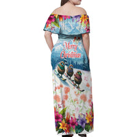 New Zealand Merry Christmas Family Matching Off Shoulder Maxi Dress and Hawaiian Shirt Kiwi Birds Snow Boarding-Vibrant Tropical Flower - Polynesian Pride
