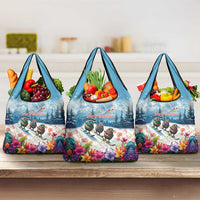 New Zealand Merry Christmas Grocery Bag Kiwi Birds Snow Boarding-Vibrant Tropical Flower LT03 3-pack One Size White - Polynesian Pride