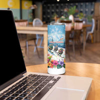 New Zealand Merry Christmas Skinny Tumbler Kiwi Birds Snow Boarding-Vibrant Tropical Flower LT03 - Polynesian Pride
