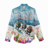New Zealand Merry Christmas Women Casual Shirt Kiwi Birds Snow Boarding-Vibrant Tropical Flower LT03 - Polynesian Pride