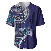 Samoan Siapo Art Tattoo Polynesian Pattern Baseball Jersey Navy Color - undefined