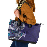 Samoan Siapo Art Tattoo Polynesian Pattern Leather Tote Bag Navy Color LT03 Navy - Polynesian Pride