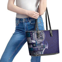 Samoan Siapo Art Tattoo Polynesian Pattern Leather Tote Bag Navy Color LT03 - Polynesian Pride