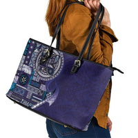 Samoan Siapo Art Tattoo Polynesian Pattern Leather Tote Bag Navy Color LT03 - Polynesian Pride