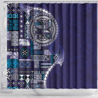 Samoan Siapo Art Tattoo Polynesian Pattern Shower Curtain Navy Color - Polynesian Pride