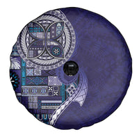 Samoan Siapo Art Tattoo Polynesian Pattern Spare Tire Cover Navy Color - Polynesian Pride