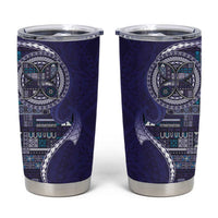Samoan Siapo Art Tattoo Polynesian Pattern Tumbler Cup Navy Color - Polynesian Pride