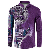 Samoan Siapo Art Tattoo Polynesian Pattern Button Sweatshirt Purple Color - Polynesian Pride