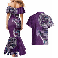 Samoan Siapo Art Tattoo Polynesian Pattern Couples Matching Mermaid Dress and Hawaiian Shirt Purple Color - Polynesian Pride