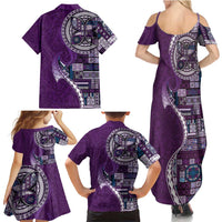 Samoan Siapo Art Tattoo Polynesian Pattern Family Matching Summer Maxi Dress and Hawaiian Shirt Purple Color - Polynesian Pride