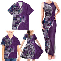 Samoan Siapo Art Tattoo Polynesian Pattern Family Matching Tank Maxi Dress and Hawaiian Shirt Purple Color - Polynesian Pride