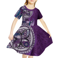 Samoan Siapo Art Tattoo Polynesian Pattern Kid Short Sleeve Dress Purple Color - Polynesian Pride