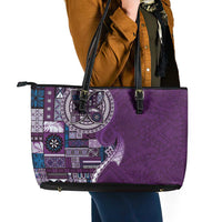 Samoan Siapo Art Tattoo Polynesian Pattern Leather Tote Bag Purple Color - Polynesian Pride