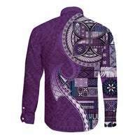 Samoan Siapo Art Tattoo Polynesian Pattern Long Sleeve Button Shirt Purple Color - Polynesian Pride