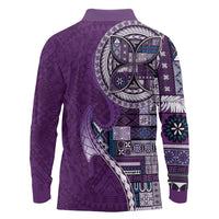 Samoan Siapo Art Tattoo Polynesian Pattern Long Sleeve Polo Shirt Purple Color - Polynesian Pride