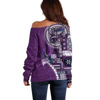 Samoan Siapo Art Tattoo Polynesian Pattern Off Shoulder Sweater Purple Color - Polynesian Pride
