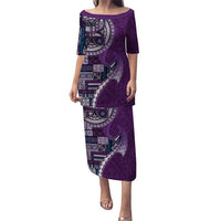 Samoan Siapo Art Tattoo Polynesian Pattern Puletasi Purple Color LT03 Long Dress Purple - Polynesian Pride