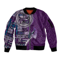 Samoan Siapo Art Tattoo Polynesian Pattern Sleeve Zip Bomber Jacket Purple Color - Polynesian Pride