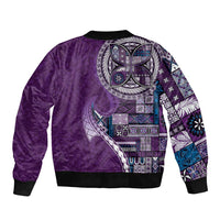 Samoan Siapo Art Tattoo Polynesian Pattern Sleeve Zip Bomber Jacket Purple Color - Polynesian Pride
