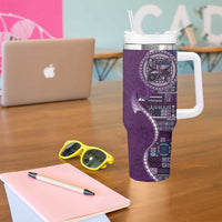 Samoan Siapo Art Tattoo Polynesian Pattern Tumbler With Handle Purple Color LT03 - Polynesian Pride