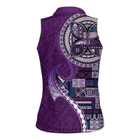 Samoan Siapo Art Tattoo Polynesian Pattern Women Sleeveless Polo Shirt Purple Color - Polynesian Pride