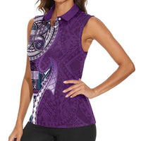 Samoan Siapo Art Tattoo Polynesian Pattern Women Sleeveless Polo Shirt Purple Color - Polynesian Pride