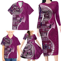 Samoan Siapo Art Tattoo Polynesian Pattern Family Matching Long Sleeve Bodycon Dress and Hawaiian Shirt Pink Color - Polynesian Pride