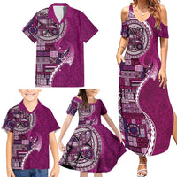 Samoan Siapo Art Tattoo Polynesian Pattern Family Matching Summer Maxi Dress and Hawaiian Shirt Pink Color - Polynesian Pride