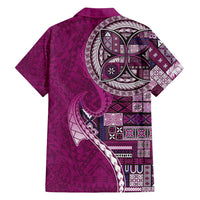 Samoan Siapo Art Tattoo Polynesian Pattern Family Matching Summer Maxi Dress and Hawaiian Shirt Pink Color - Polynesian Pride