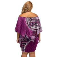 Samoan Siapo Art Tattoo Polynesian Pattern Off Shoulder Short Dress Pink Color LT03 - Polynesian Pride
