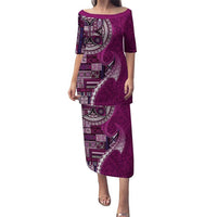 Samoan Siapo Art Tattoo Polynesian Pattern Puletasi Pink Color LT03 Long Dress Pink - Polynesian Pride