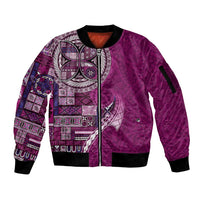 Samoan Siapo Art Tattoo Polynesian Pattern Sleeve Zip Bomber Jacket Pink Color - Polynesian Pride