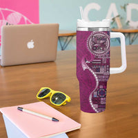 Samoan Siapo Art Tattoo Polynesian Pattern Tumbler With Handle Pink Color LT03 - Polynesian Pride