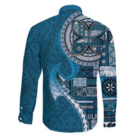 Samoan Siapo Art Tattoo Polynesian Pattern Family Matching Off Shoulder Maxi Dress and Hawaiian Shirt Teal Color - Polynesian Pride