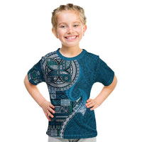 Samoan Siapo Art Tattoo Polynesian Pattern Kid T Shirt Teal Color - Polynesian Pride