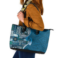 Samoan Siapo Art Tattoo Polynesian Pattern Leather Tote Bag Teal Color LT03 Teal - Polynesian Pride