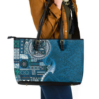 Samoan Siapo Art Tattoo Polynesian Pattern Leather Tote Bag Teal Color LT03 - Polynesian Pride