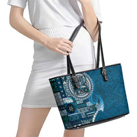 Samoan Siapo Art Tattoo Polynesian Pattern Leather Tote Bag Teal Color LT03 - Polynesian Pride