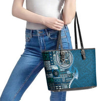 Samoan Siapo Art Tattoo Polynesian Pattern Leather Tote Bag Teal Color LT03 - Polynesian Pride