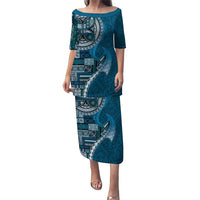 Samoan Siapo Art Tattoo Polynesian Pattern Puletasi Teal Color LT03 Long Dress Teal - Polynesian Pride