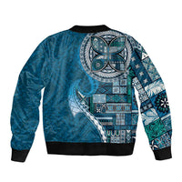 Samoan Siapo Art Tattoo Polynesian Pattern Sleeve Zip Bomber Jacket Teal Color - Polynesian Pride