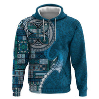 Samoan Siapo Art Tattoo Polynesian Pattern Zip Hoodie Teal Color - Polynesian Pride
